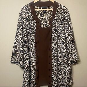 Maggie Barnes Open Front Faux Twin Set Blouse Women 3X 26/28W Brown Tan Office